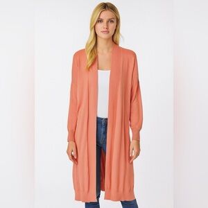 Beryll Cashmere Open Front Longline Cardigan Sweater Peachy Pink OS NWT